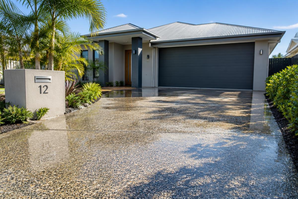Concrete driveway after pressure cleaning