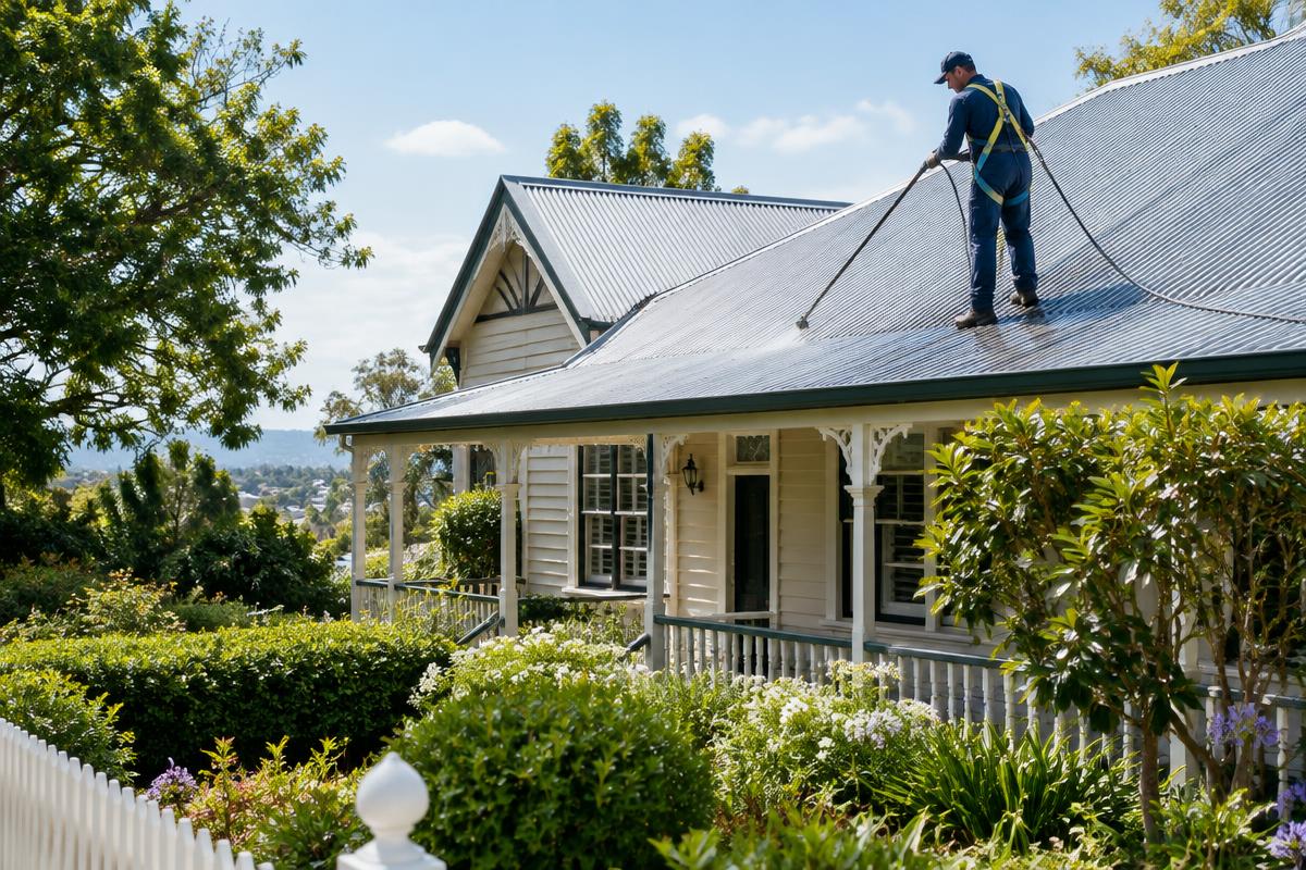 Roof cleaner working on a Ipswich roof