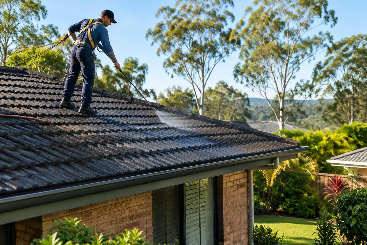 Roof cleaner working on a Logan roof