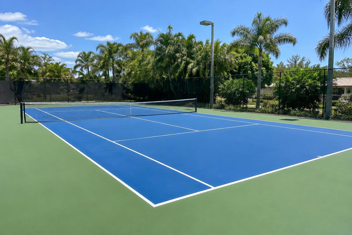 Tennis court surface after cleaning